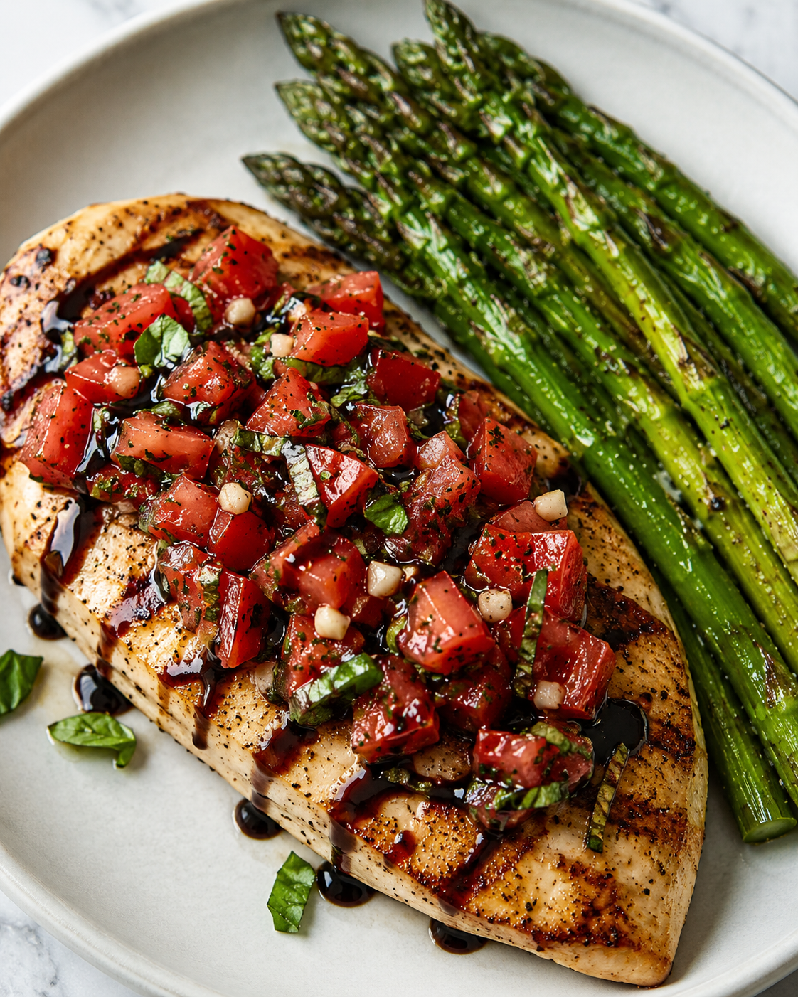 Bruschetta Chicken + Asparagus